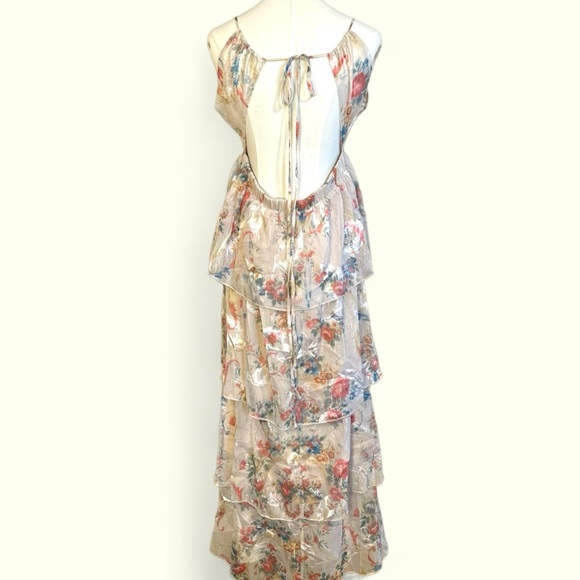 Franco floral jacquard chiffon tiered midi size large cream NWOT dress - Picture 4 of 14